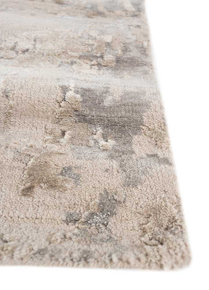 tattvam grey and black wool and bamboo silk hand knotted Rug - Corner